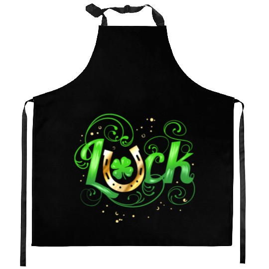 Green Golden Luck Logo With Horseshoe For St Kitchen Aprons