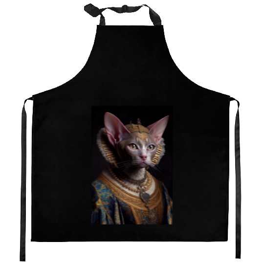 Black King Devon Rex Cat Breed Portrait Royal Rena Kitchen Aprons