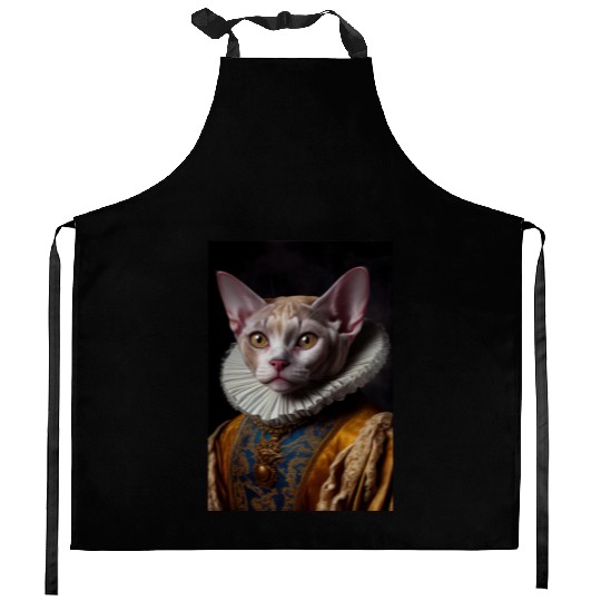Black Queen Devon Rex Cat Breed Portrait Royal Ren Kitchen Aprons