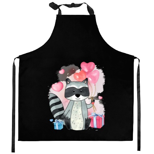 Raccoon Valentines Day Trash Panda Raccoon lover Kitchen Aprons