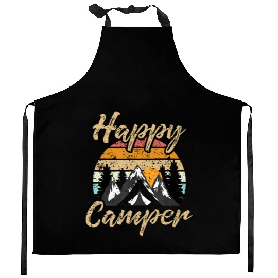 Funny Camping Hiking Lover Present Happy Camper Gi Kitchen Aprons