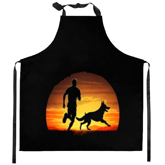 Runner Dog Animal Lover Dog Dad Silhouette Kitchen Aprons