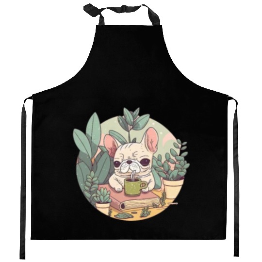 Cute Frenchie, Coffee & Books: A Perfect Pairing Kitchen Aprons