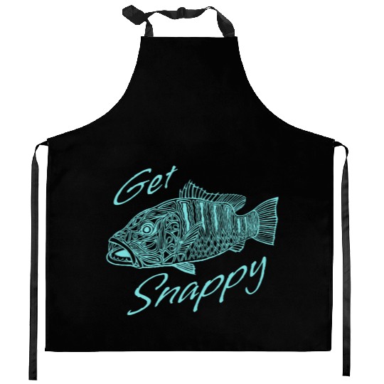 Get Snappy Turquoise funny snapper fishing quote Kitchen Aprons