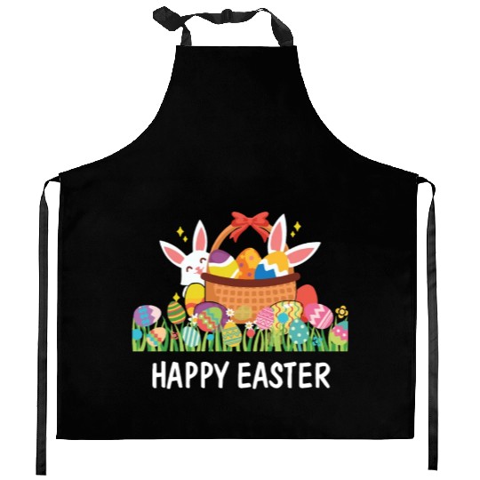 HAPPY EASTER Bunny Egg Hunt Wagon Girls Kids Mom Kitchen Aprons