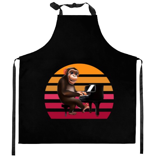 Monkey at the piano Kitchen Aprons