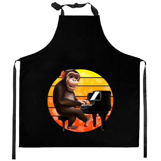 Monkey at the piano Kitchen Aprons