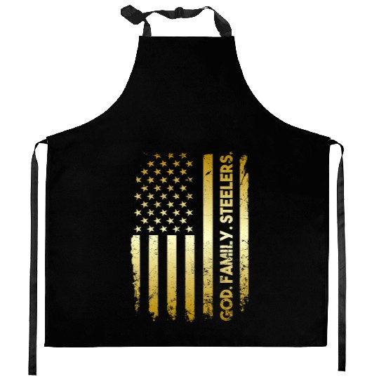 God Family Steeler Pro Us Flag Kitchen Aprons Father's Day