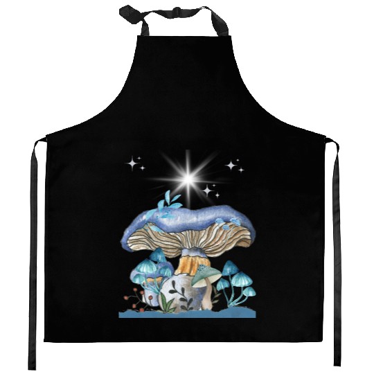 Pastel Blue Mushrooms Kitchen Aprons