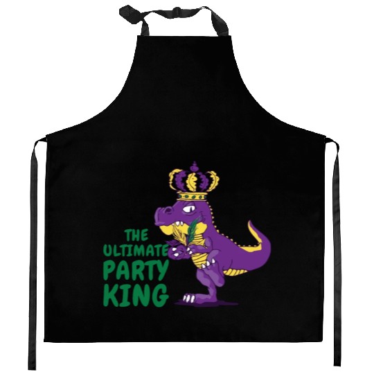 Mardi Gras Carnival T-rex Dinosaur Party King Kitchen Aprons