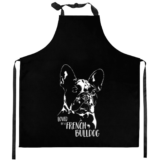 Loved by a French Bulldog dog mom dog saying Kitchen Aprons