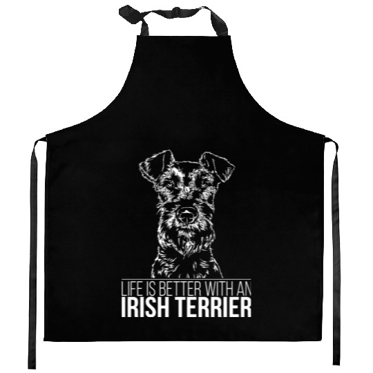 Irish Terrier life is better dog saying dog mom Kitchen Aprons