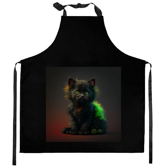 Cute black kitten blended with a wicked spider Kitchen Aprons