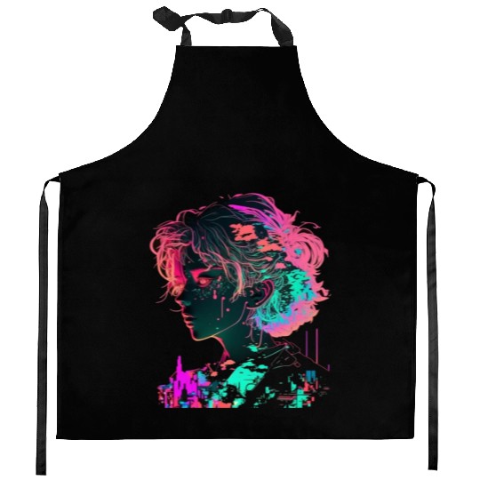 Vaperwave Aesthetic Glitch Anime Retrowave Synthwa Kitchen Aprons