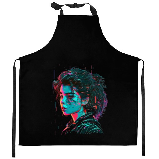 Vaperwave Aesthetic Glitch Anime Retrowave Synthwa Kitchen Aprons