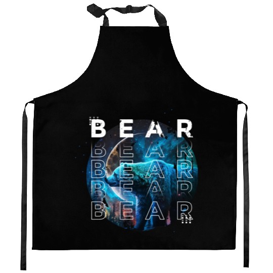 Midnight Roar: A Bear's Lunar Adventure Kitchen Aprons