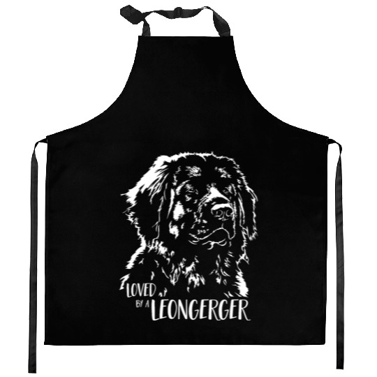 Loved by a Leonberger dog mom dog saying Kitchen Aprons