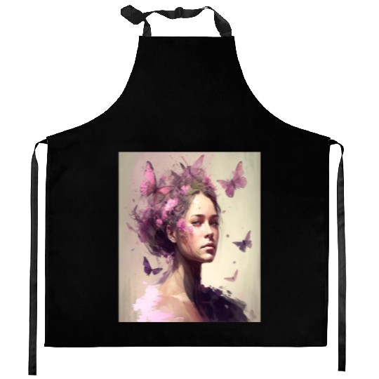 Breast Cancer Survivor Pink Flower Hair Girl Kitchen Aprons