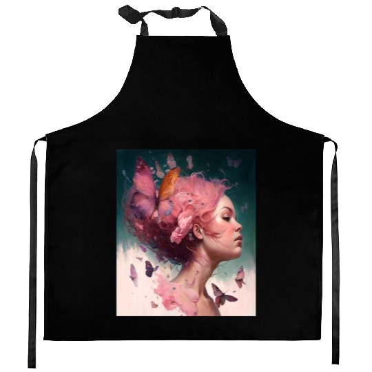 Breast Cancer Survivor Pink Flower Hair Girl Kitchen Aprons