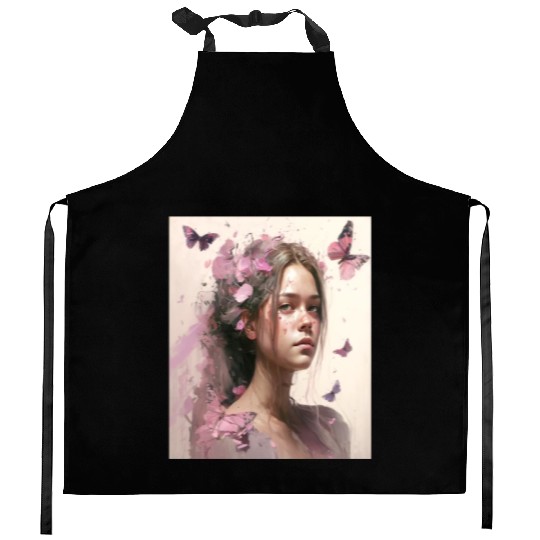 Breast Cancer Survivor Pink Flower Hair Girl Kitchen Aprons