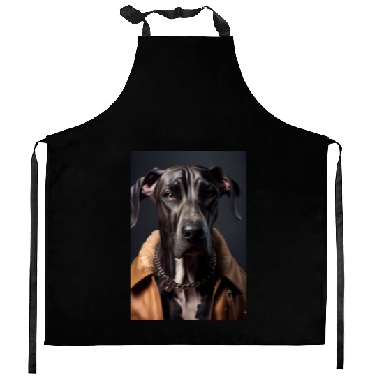 Great Dane wearing leather jacket - Dog Breed Port Kitchen Aprons