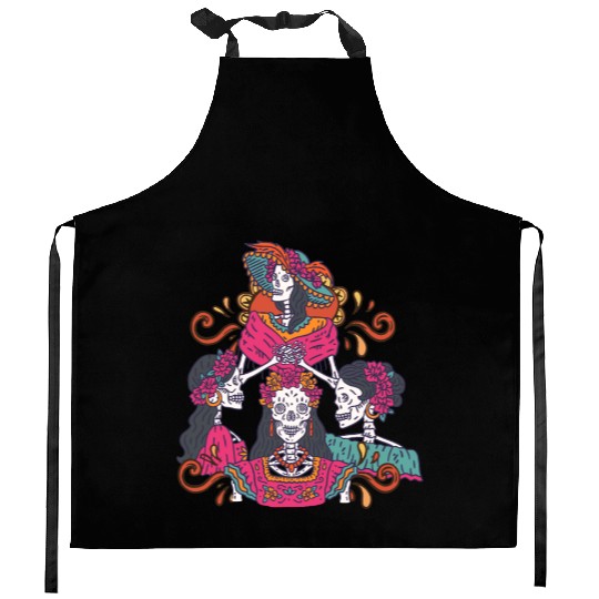 Floral Tarot Card Sugar Skull Dia De Lost Muertos Kitchen Aprons