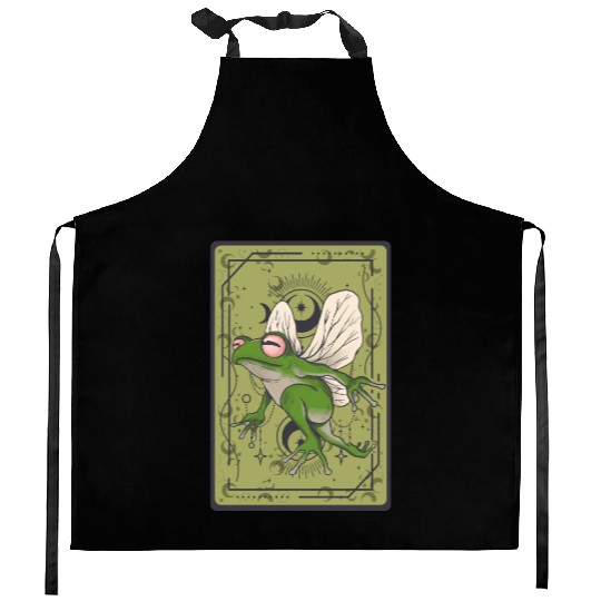 Frog Fairy Tarot Card Celestial Moon Occult Cottag Kitchen Aprons