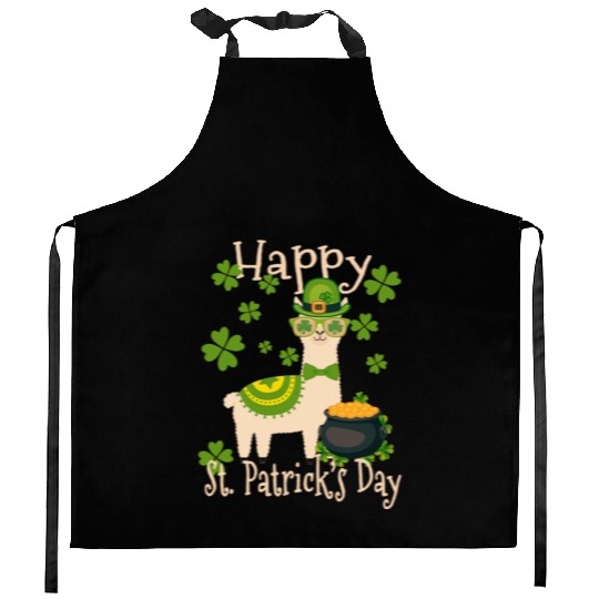 Happy St Patricks Day Llama Dad Mom Boy Girl Kitchen Aprons