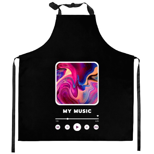 Purple Framed Music Player Themed style Kitchen Aprons