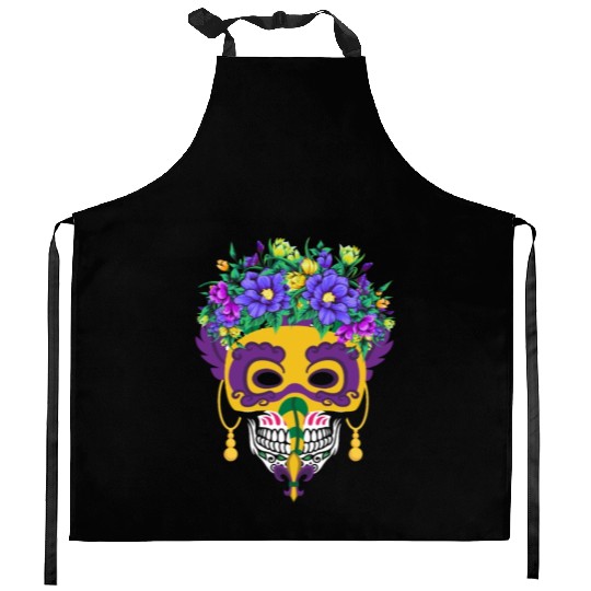 El Dia De Los Muertos Mardi Gras Mask Flower Sugar Kitchen Aprons
