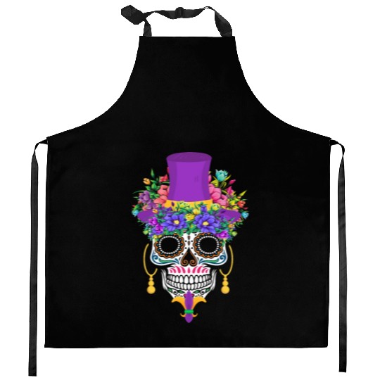 Mardi Gras Costume Dia De Los Muertos Flower Sugar Kitchen Aprons