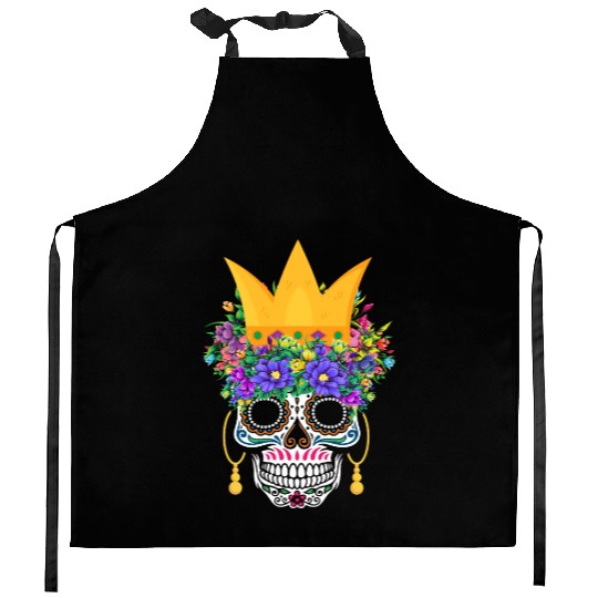 El Dia De Los Muertos Mardi Gras Costume Flower Kitchen Aprons