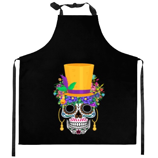 Mardi Gras Costume El Dia De Los Muertos Flower Kitchen Aprons