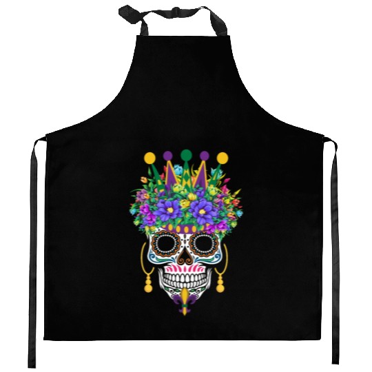 Mardi Gras Mask Flower Sugar Dia De Los Muertos Kitchen Aprons