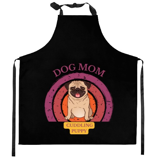 dog mom cuddling puppy Kitchen Aprons