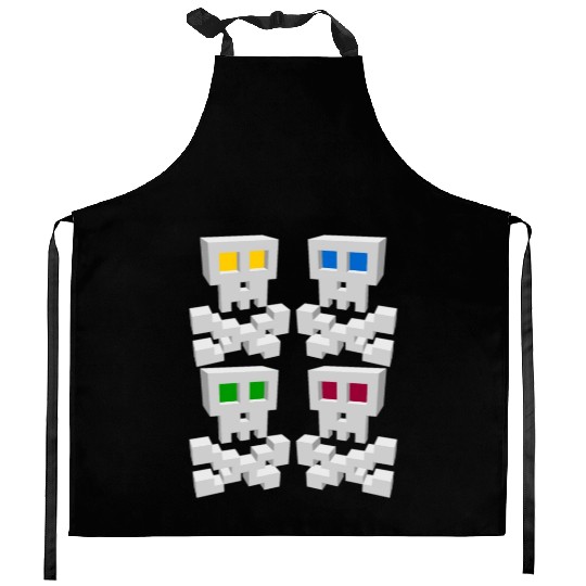 8-bit Pixel Pop Art Style Pirate Flag Skulls Kitchen Aprons