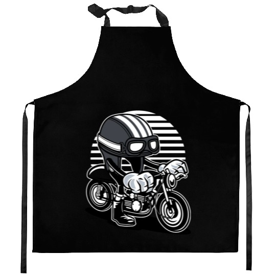 Motorcycle with Cartoon Helmet Kitchen Aprons