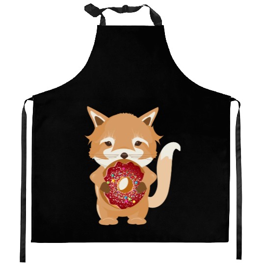 magical little fox with delicious donut Kitchen Aprons