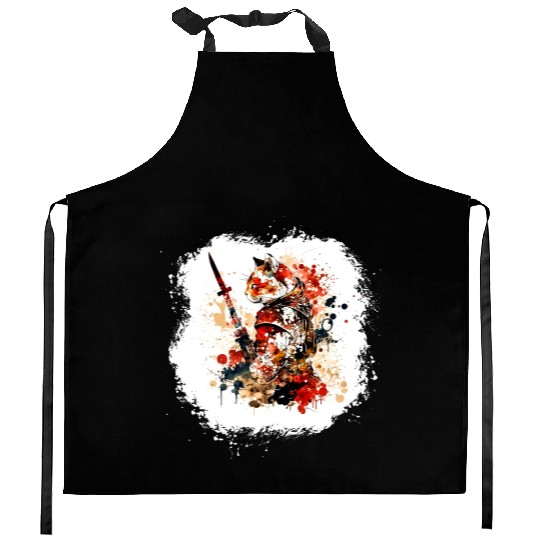 Cute Samurai Cat Kitchen Aprons