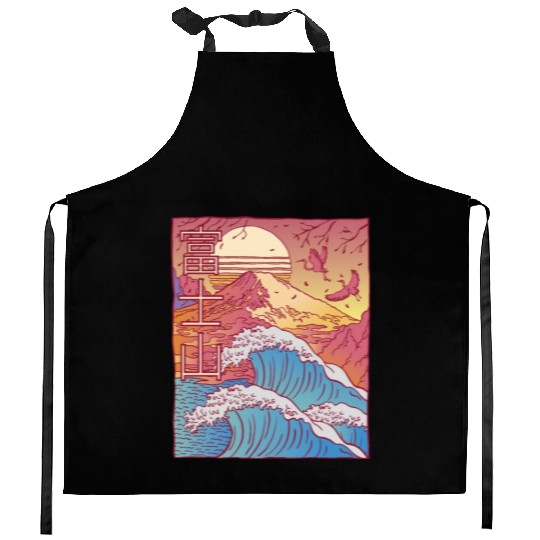 LoFi Vaporwave Kanagawa Wave Fuji Aesthetic Japan Kitchen Aprons