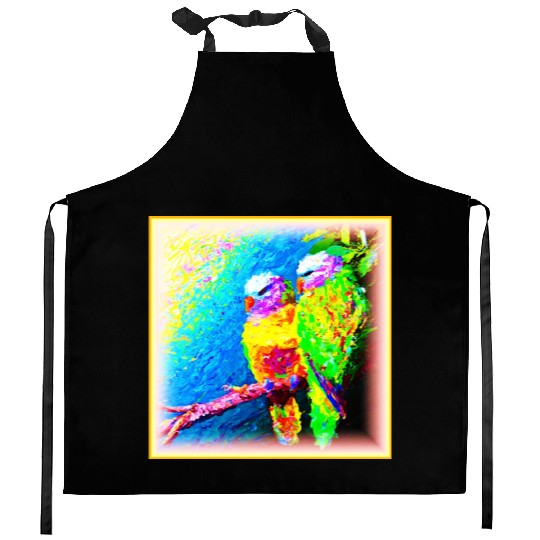 A Vibrant and Joyful Rainbow Birds. Buy Now Kitchen Aprons