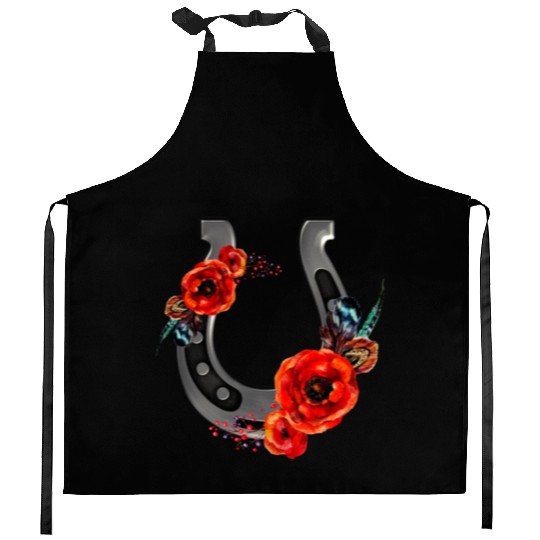 Floral Horseshoe With Poppies Kitchen Aprons