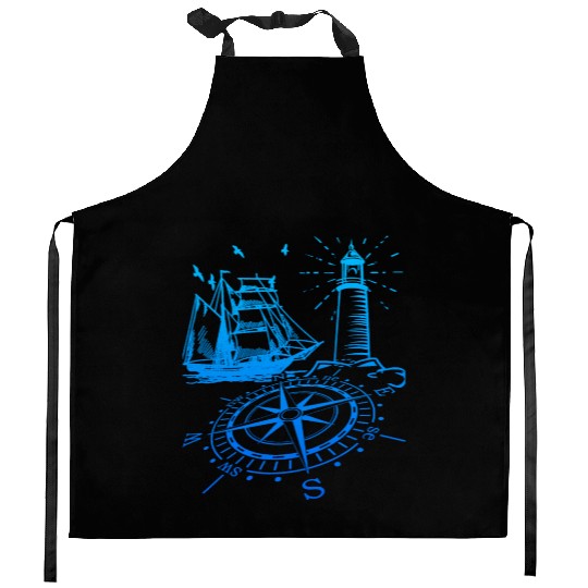 Maritim lighthouse compass sailing ship north Kitchen Aprons