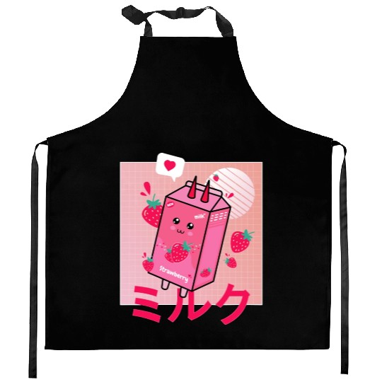 Strawberry Milk Shake Funny Retro 90s Japanese Kitchen Aprons