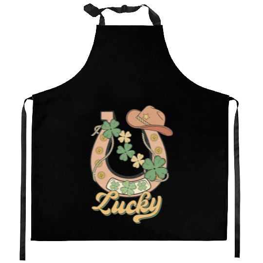 Lucky Shamrock Horseshoe Kitchen Aprons