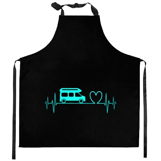 Camper Van camping Ecg heartbeat heart turquoise Kitchen Aprons