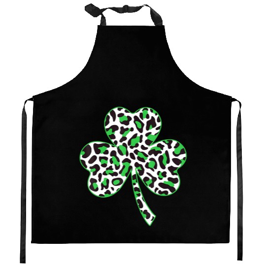 Cute Shamrock Leopard Print St Patricks Day Irish Kitchen Aprons