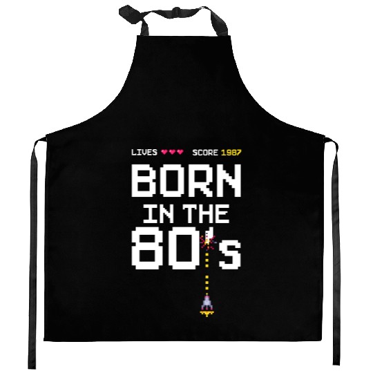 1987 Birtday Retro Gamer Pixel Born in the 80s Kitchen Aprons