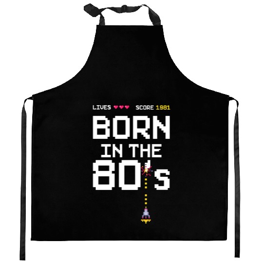 1981 Birtday Retro Gamer Pixel Born in the 80s Kitchen Aprons