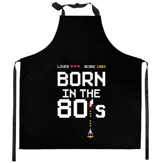 1984 Birtday Retro Gamer Pixel Born in the 80s Kitchen Aprons